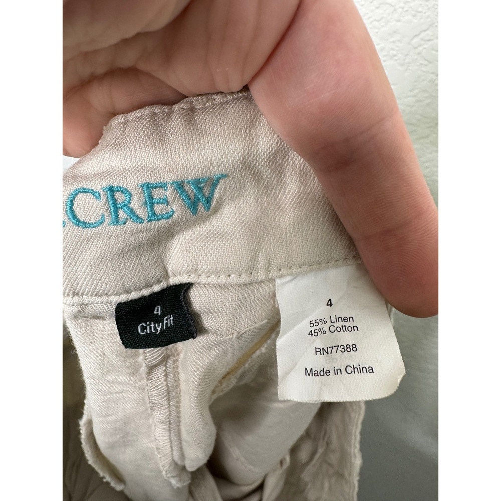 J.Crew City Fit Linen Cotton Blend Straight Leg Pants Beige Tan‎ Womens 4 Y2K - Picture 3 of 4